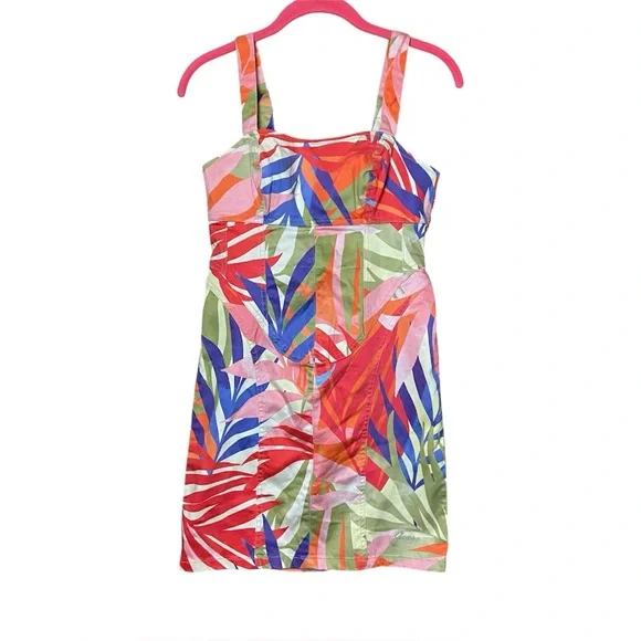 Guess Tropical Palm Print Bodycon Mini Dress Small Summer Vacation Dress - Picture 2 of 5